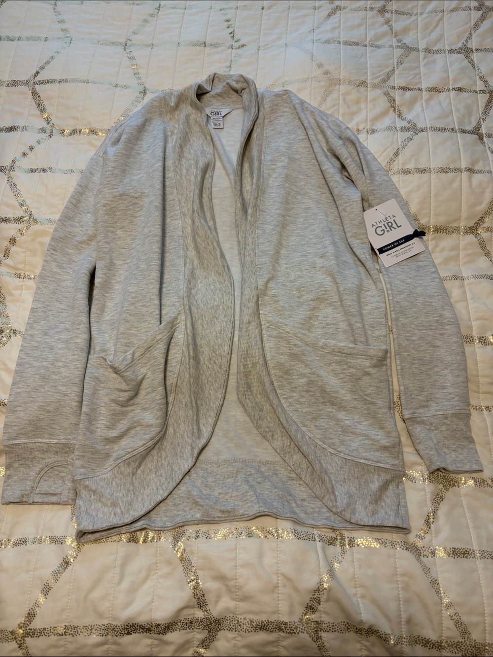 Athleta Heather Gray Open-Front Girls Cardigan